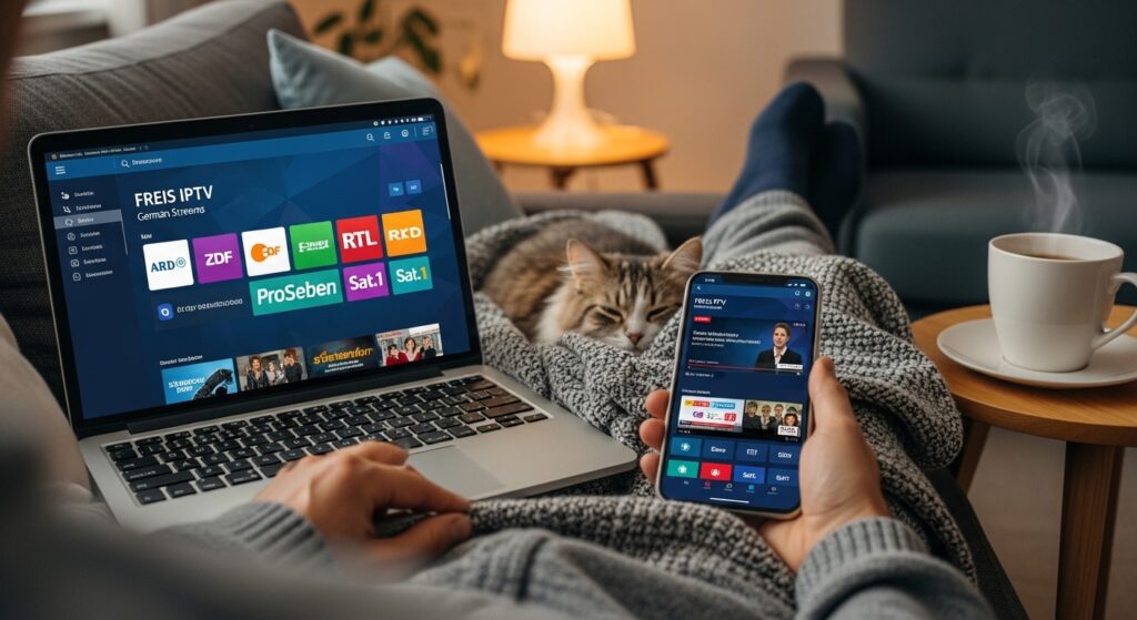 Kostenloses IPTV auf Laptop und Smartphone, deutsche Streams, gemütliche Atmosphäre