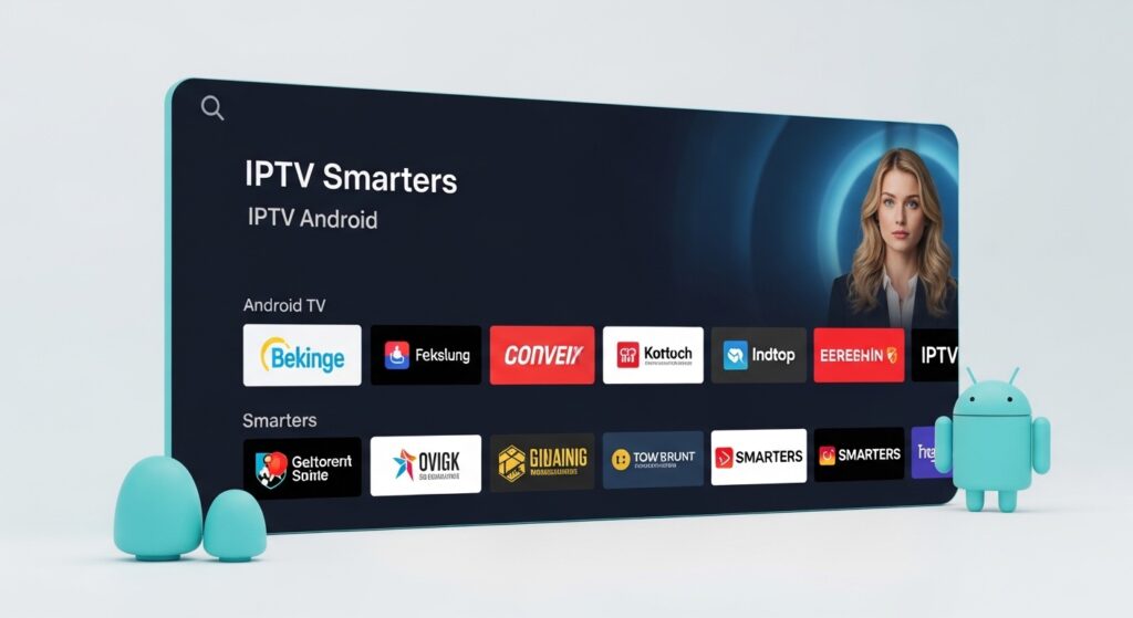 IPTV Smarters App auf Android TV, deutsche Sender, moderne Illustration
