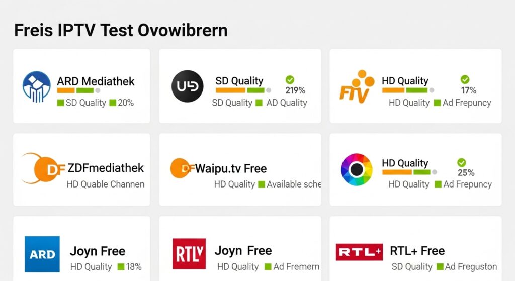 IPTV Test Vergleich, kostenlose Anbieter Deutschland, Übersicht Icons, realistisch